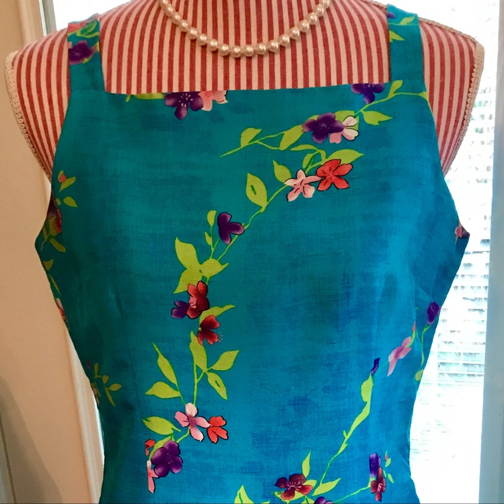 Blue Silk Square-Neck Dress